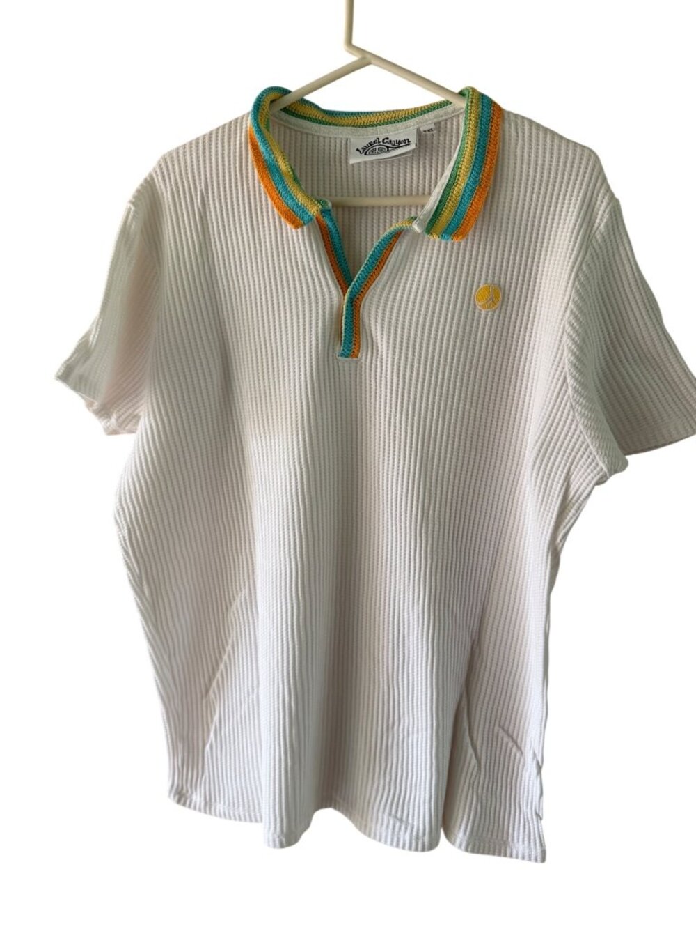 Laurel Canyon Mens Crochet Polo Size XXL White Cotton Knit Ribbed Soft Casual